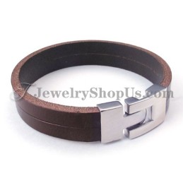 Fashion Brown Leather Bracelet With Titanium