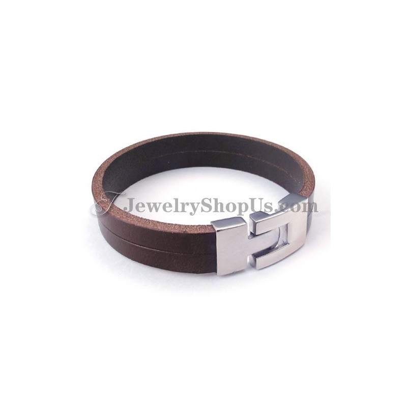 Fashion Brown Leather Bracelet With Titanium Fashion Brown Leather Bracelet With Titanium