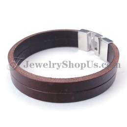 Fashion Brown Leather Bracelet With Titanium