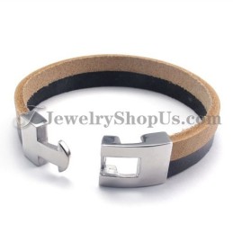 Elegant Black And Brown Leather Bracelet With Titanium
