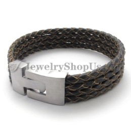 Elegant Leather And Titanium Bracelet