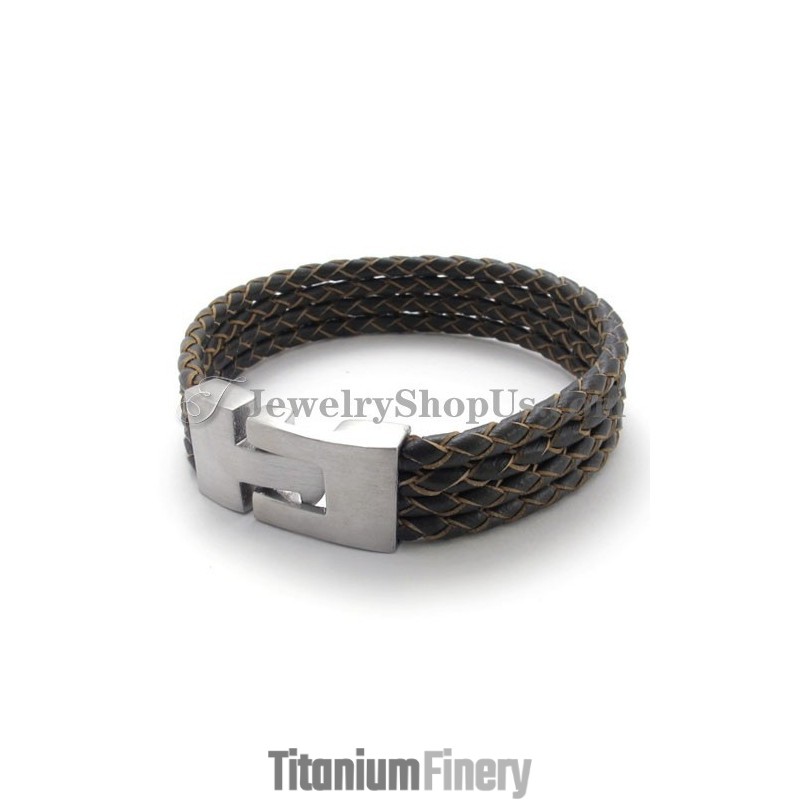 Elegant Leather And Titanium Bracelet Elegant Leather And Titanium Bracelet