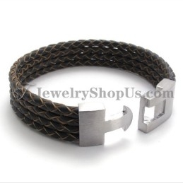 Elegant Leather And Titanium Bracelet