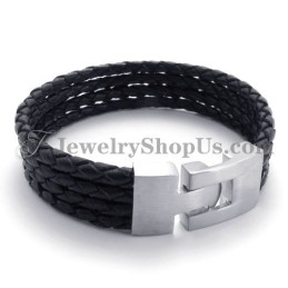 Elegant Black Leather And Titanium Bracelet