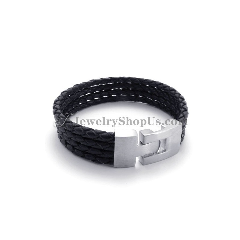 Elegant Black Leather And Titanium Bracelet Elegant Black Leather And Titanium Bracelet