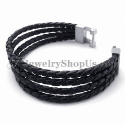 Elegant Black Leather And Titanium Bracelet