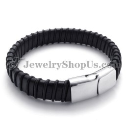 Gorgeous Black Titanium With Leather Bracelet