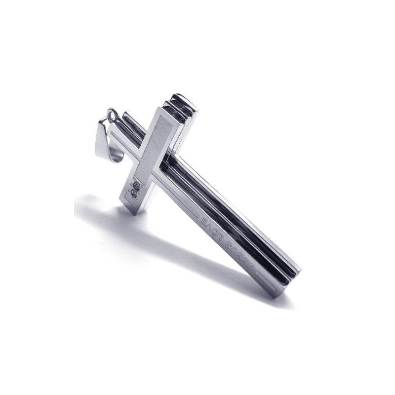 Mens Silver Pure Titanium Necklace Cross Pendant (New) Mens Silver Pure Titanium Necklace Cross Pendant (New)
