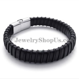 Gorgeous Black Titanium With Leather Bracelet