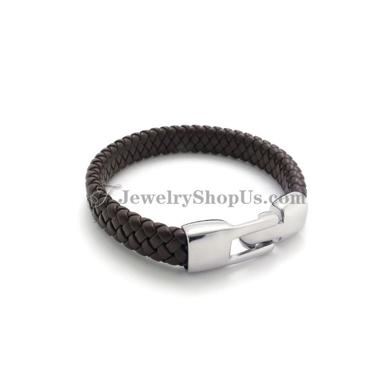 Elegant Brown Titanium And Leather Bracelet Elegant Brown Titanium And Leather Bracelet