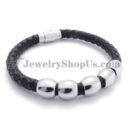 Black Leather And Titanium Bracelet