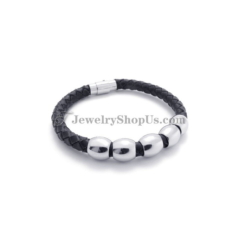 Black Leather And Titanium Bracelet Black Leather And Titanium Bracelet