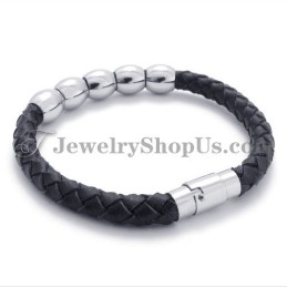 Black Leather And Titanium Bracelet