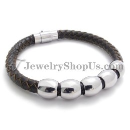 Fashion Leather And Titanium Bracelet