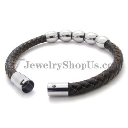 Fashion Leather And Titanium Bracelet