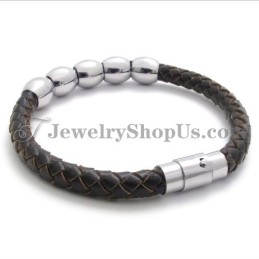 Fashion Leather And Titanium Bracelet
