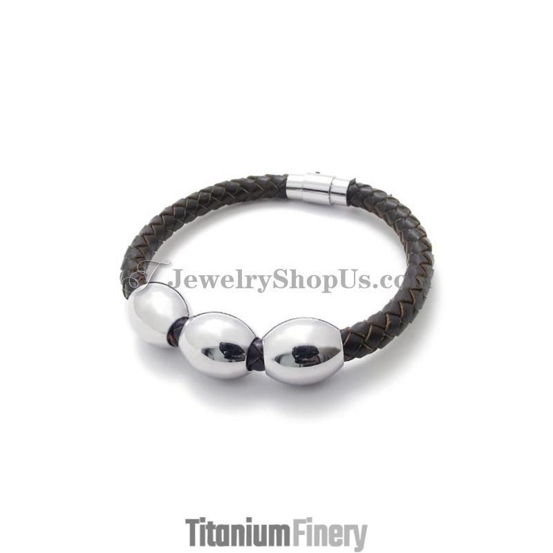 Fashion Brown Leather Titanium Bracelet Fashion Brown Leather Titanium Bracelet