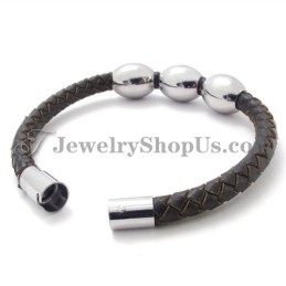 Fashion Brown Leather Titanium Bracelet