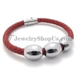 Red Titanium And Leather Bracelet