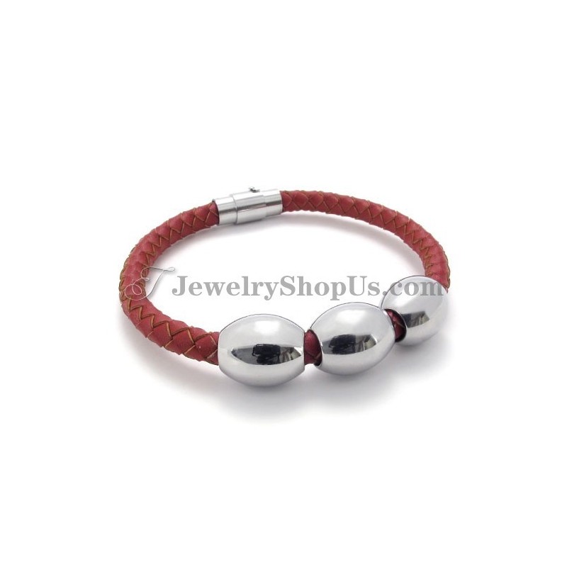 Red Titanium And Leather Bracelet Red Titanium And Leather Bracelet