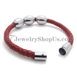 Red Titanium And Leather Bracelet