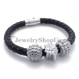 Black Titanium And Leather Bracelet