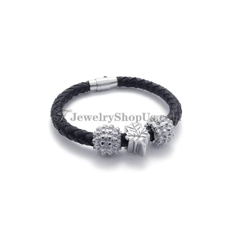 Black Titanium And Leather Bracelet Black Titanium And Leather Bracelet