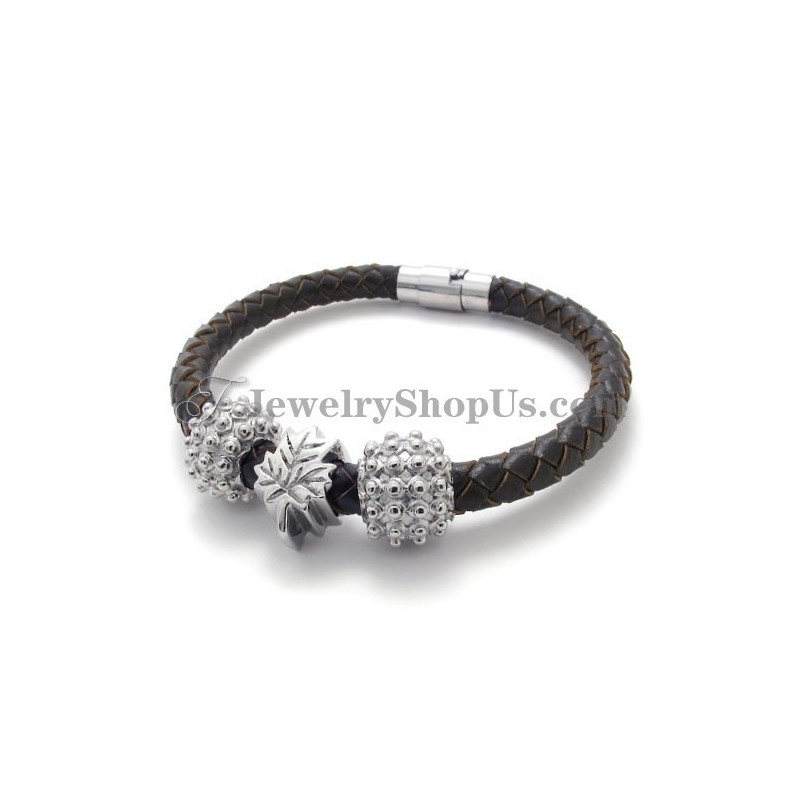 Brown Titanium And Leather Bracelet Brown Titanium And Leather Bracelet