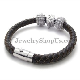 Brown Titanium And Leather Bracelet