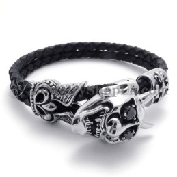 Fashion Black Leather With Titanium Bracelet
