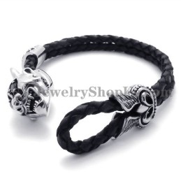 Fashion Black Leather With Titanium Bracelet