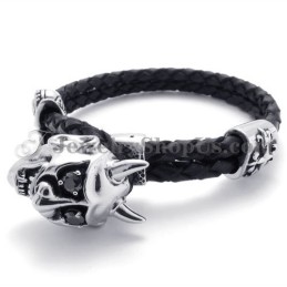 Fashion Black Leather With Titanium Bracelet