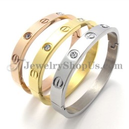 Fashion Rose Gold Titanium Bracelet With Rhinestone
