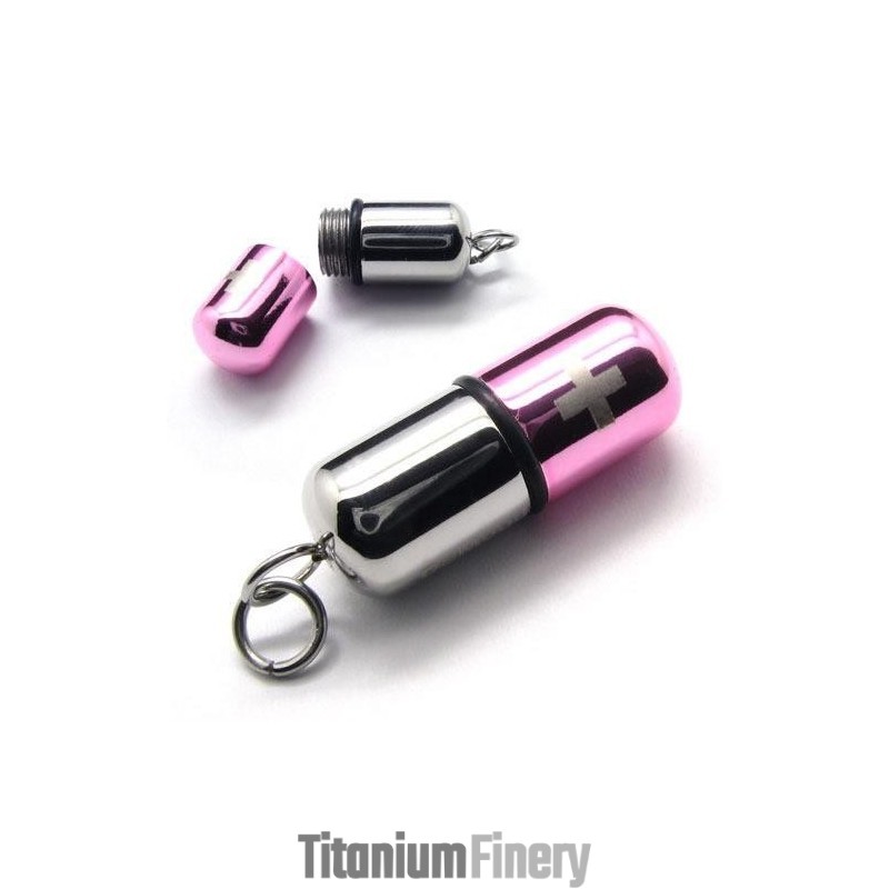 Pink Silver Pure Titanium Pill Pendant Cross Necklace