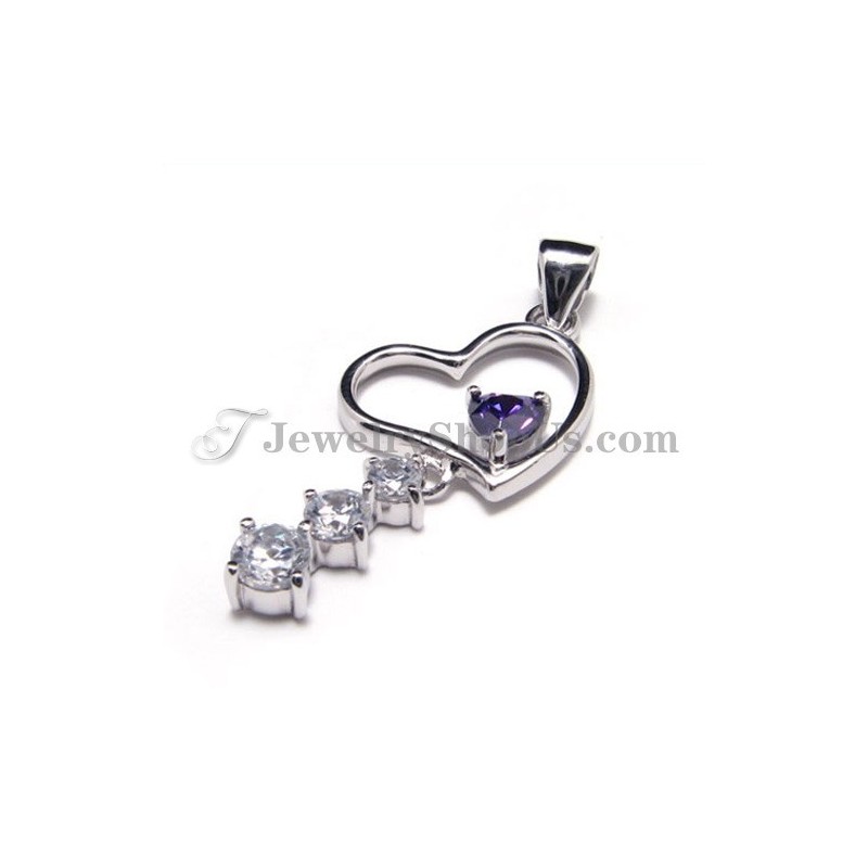 925 Silver Sweet Heart Zircon Pendant (Electroplating Platinum) With Free Chain