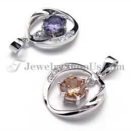 925 Silver Zircon Pendant (Electroplating Platinum) With Free Chain