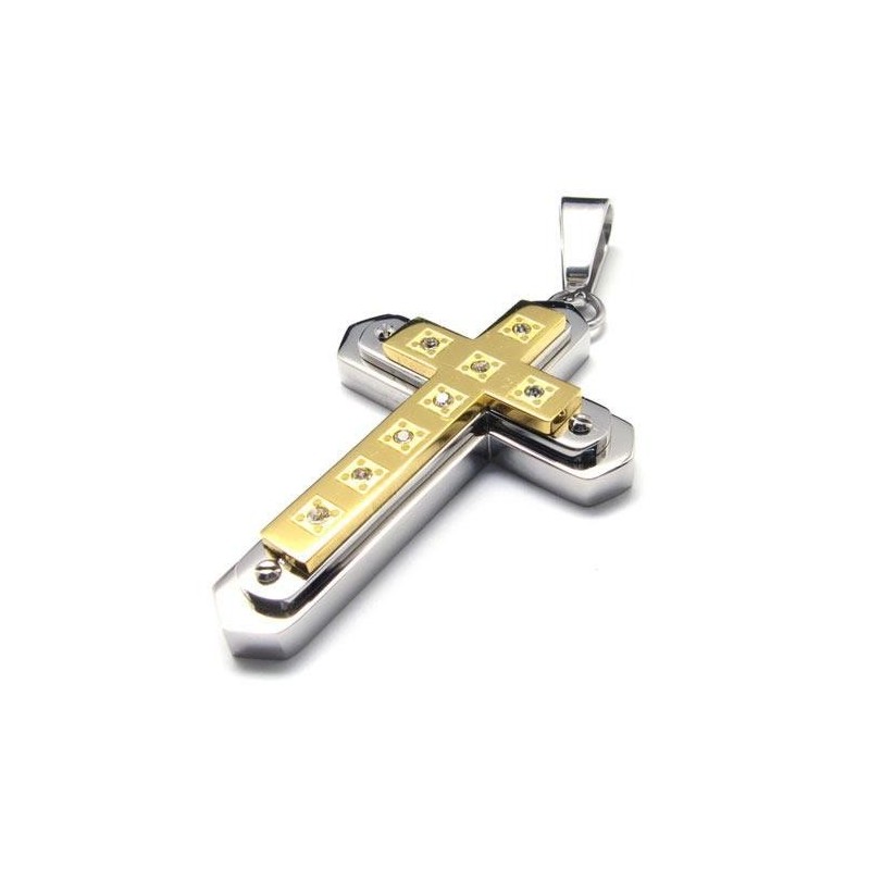 Men Golden Pure Titanium Cross Pendant Necklace Chain Men Golden Pure Titanium Cross Pendant Necklace Chain
