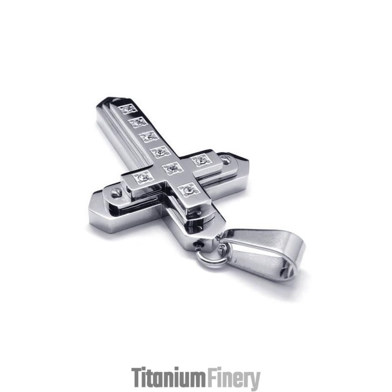 Men Silver Pure Titanium Cross Necklace Pendant Chain