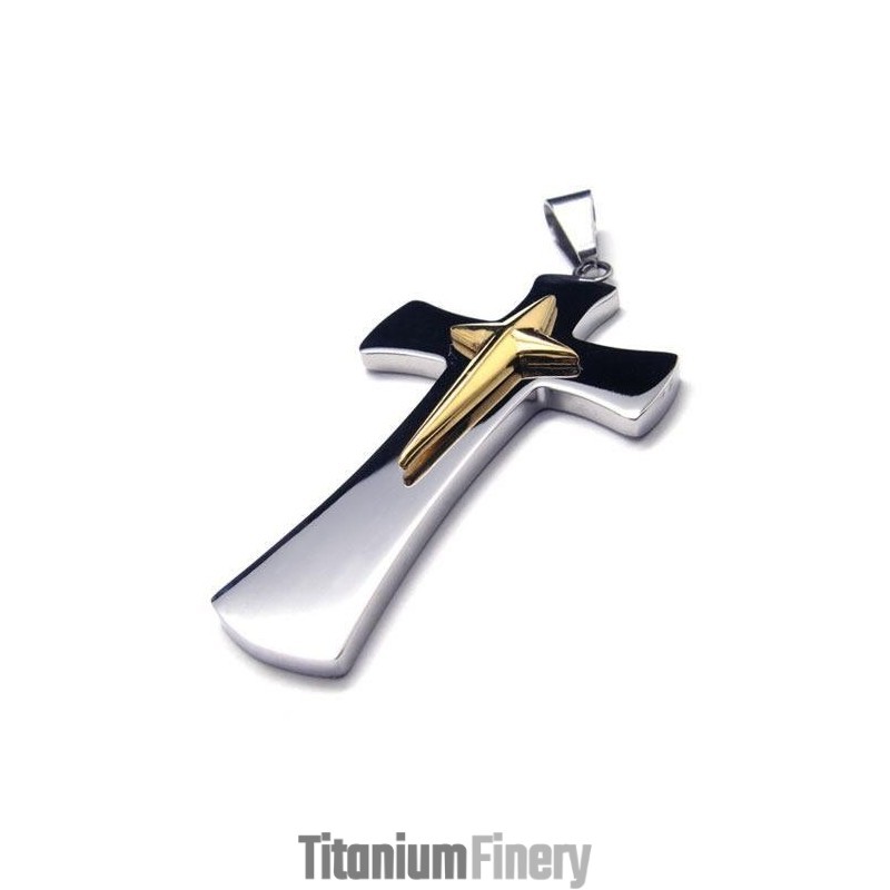 Mens Silver Gold Pure Titanium Cross Pendant Necklace Mens Silver Gold Pure Titanium Cross Pendant Necklace