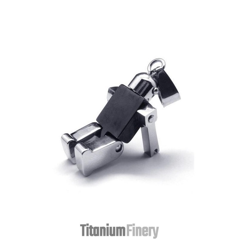 Men Black Silver Robot Pure Titanium Pendant Necklace Men Black Silver Robot Pure Titanium Pendant Necklace