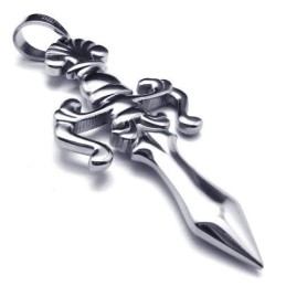 Men Silver Pure Titanium Cross Sword Pendant Necklace