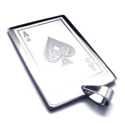 Mens Pure Titanium Playing Cards Pendant Necklace