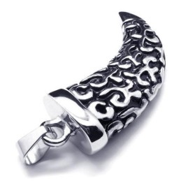 Men Black Silver Pure Titanium Spear Pendant Necklace