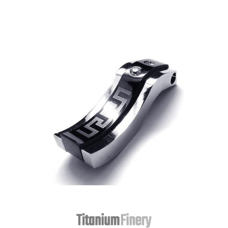 Mens Black Silver Pure Titanium Necklace Pendant (New)