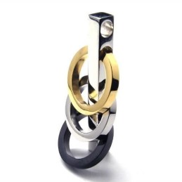 Mens Pure Titanium Three Ring Pendant Necklace @
